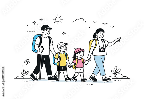 Family Hiking Adventure. Families participating in outdoor activ