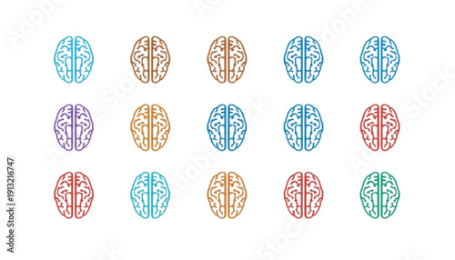 Brain Icon Set Color Variations Neurology Mind Intelligence Medical Brain Symbol Line Vector Collection. Ai generated