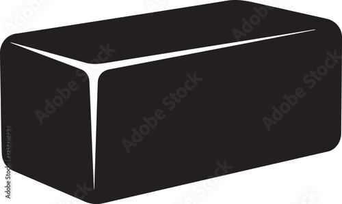 Black rectangular prism with rounded edges and white highlights rectangle geometric d