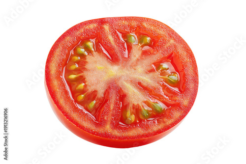 Wallpaper Mural Close up of a ripe red tomato half isolated on transparent background. Detailed close-up of a ripe red tomato cross section isolated on white background. Torontodigital.ca