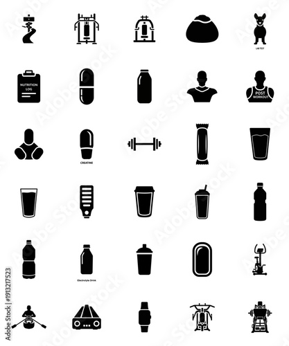 Flat design fitness and nutrition icons set