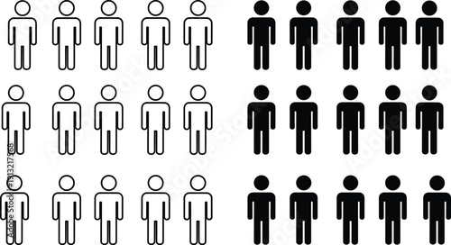 Rows Of Male And Female Pictograms In Black And White people icon