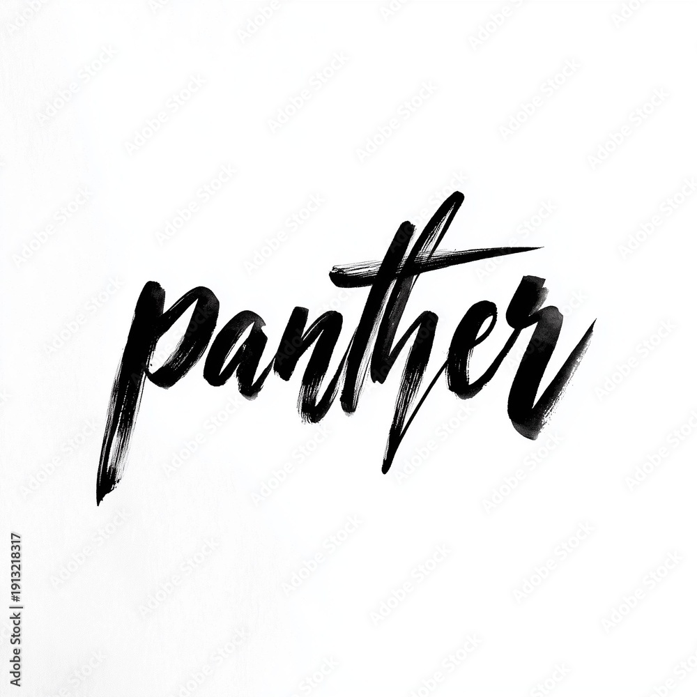 Fototapeta premium Strong black brush lettering of the word panther on a white background in a simple and clear style