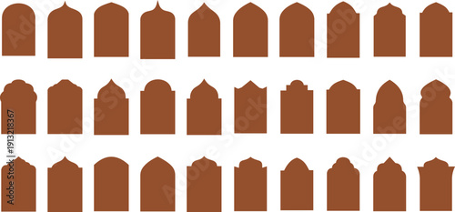 Set of Colorful arab islamic frames, Oriental arabesque windows or doors arch for arabic decoration, Ramadan kareem silhouette shapes, muslim geometric banner vector.