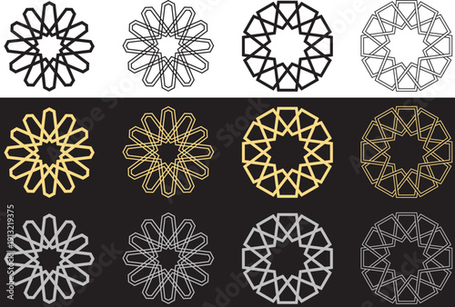 Set of vector Mandela floral elements. Pattern set in the form of a mandala. Henna tatoo mandala. Mehndi style. Vector mandala ornament, geometric graphics, embroidery, pattern, ready template.