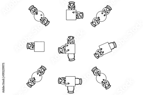 Architectural CAD Vector – People on Sofas & Armchairs Top View