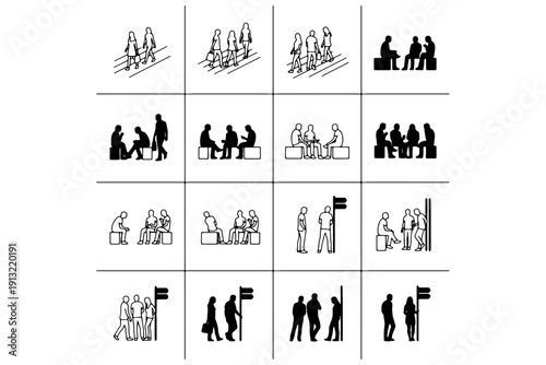CAD People Vector Set – Men & Women Standing, Walking, Talking for Architecture