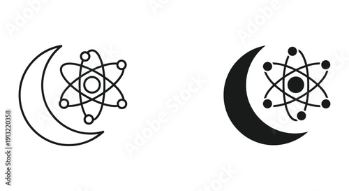 Atom and crescent moon science and islam symbol vector illustration