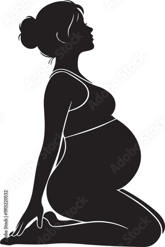Pregnant woman silhouette kneeling with hands on knees pregnancy expecting mother des