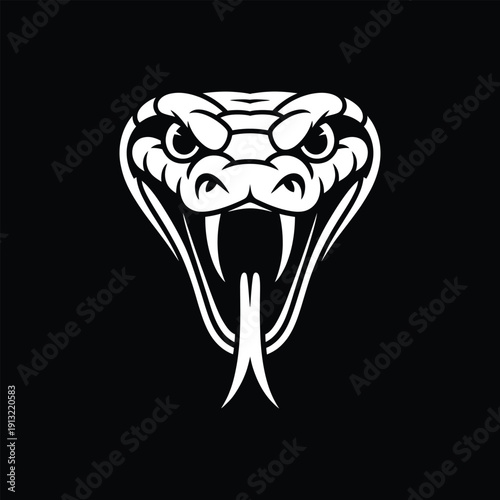 Cobra Icon: An ominous black and white illustration, depicting a cobra's head, showcasing its piercing gaze and a menacing open mouth.