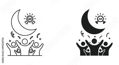 Ramadan crescent moon with lantern and praying hands vector illustration