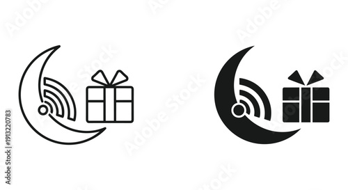 Gift box with radio signal flat design vector illustration isolated on white