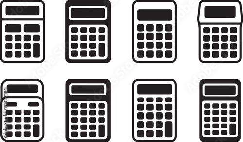 Set of Calculator Icons and Math Symbols in Flat Vector Style for Accounting and Finance Design