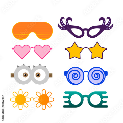 Happy Carnival banner. Eyeglasses set. Holiday celebration. Vector illustration, flat design