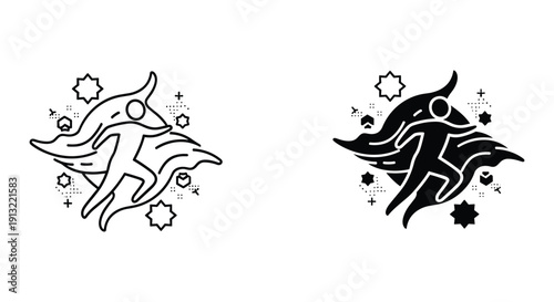 Dynamic Bull or Minotaur Running with Stars flat design vector illustration