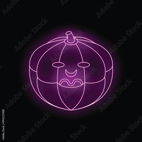 Neon purple halloween pumpkin glowing on a black background