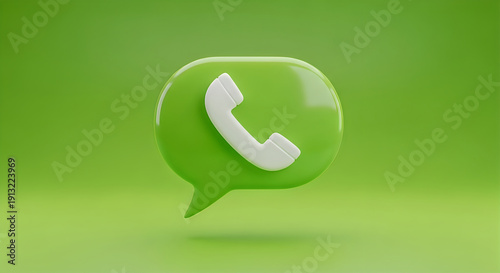 Wallpaper Mural Green speech bubble with white phone icon on gradient green background representing communication and messaging Torontodigital.ca