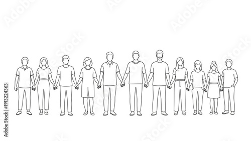 Diverse group of people holding hands in unity and connection.