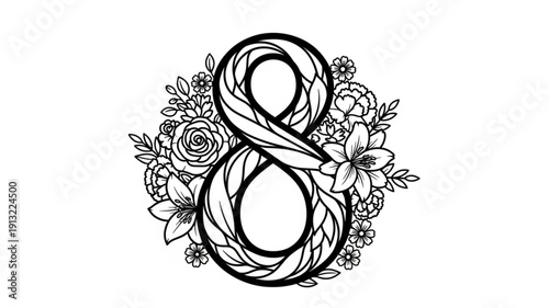 Elegant Floral Number 8 Illustration.