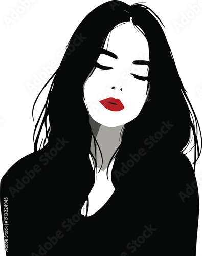 Beautiful woman with long hair and red lips vector illustration
