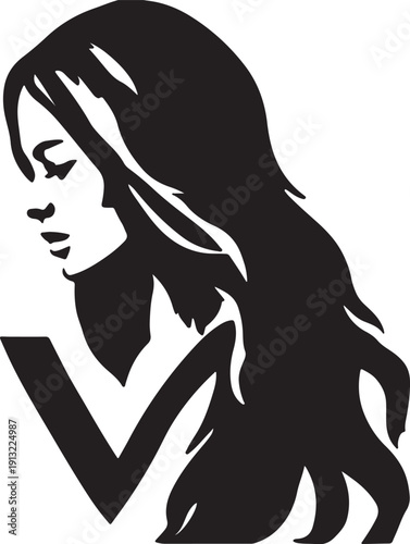 Silhouette of a woman with long hair  vector illustration
