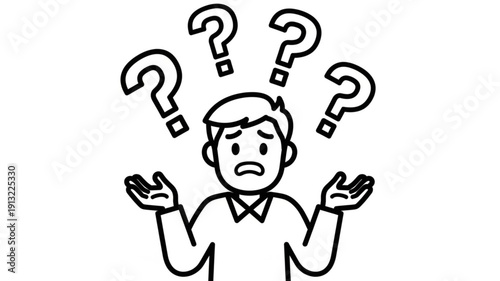 Confused Man With Question Marks Above Head.