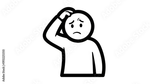 Confused person scratching head with worried expression.