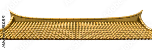 Detailed golden roof tiles with curved edge on  isolated on a transparent background