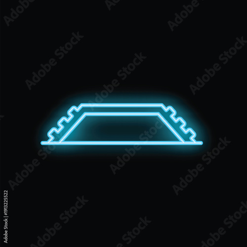 Glowing neon line snow removal equipment bulldozer excavator icon illustration background