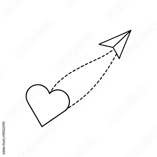 paper plane heart trail line art