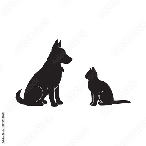 Dog and cat silhouette vector flat illustration.