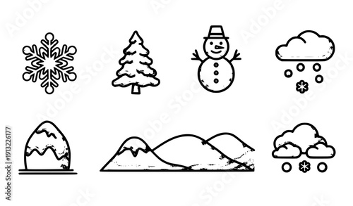 Snowfall and Snowflake Icon Set for Winter Web Design Vector Collection on White Background