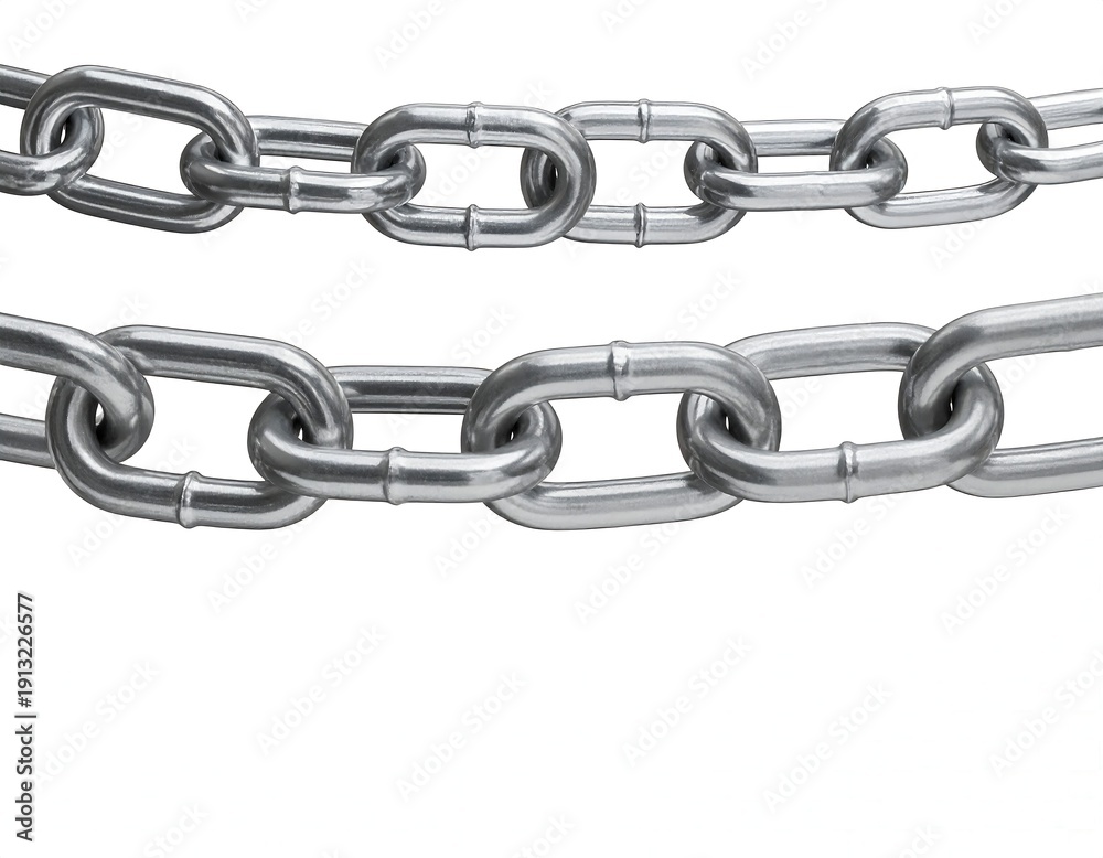 Fototapeta premium Close-up of two intertwined metal chains against white background