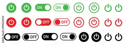 On off icon. Green and red interface switch button concept.  On-off icon set. Power off. Vector illustration.