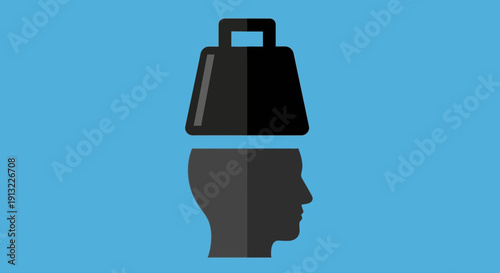 Illustration of human head profile with cowbell, symbolizing emotional resilience and mental state, in a simple graphic representation