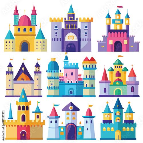 Fairy Tale Castle Vector Illustration in Pink Fantasy Kingdom
