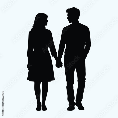  Romantic Young Couple Silhouette Holding Hands for Valentines or Women's Day