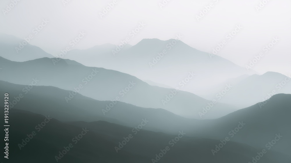 Fototapeta premium foggy mountain layers minimalist landscape