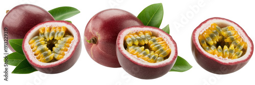 Passion fruit and leaves on  green purple isolated on a transparent background