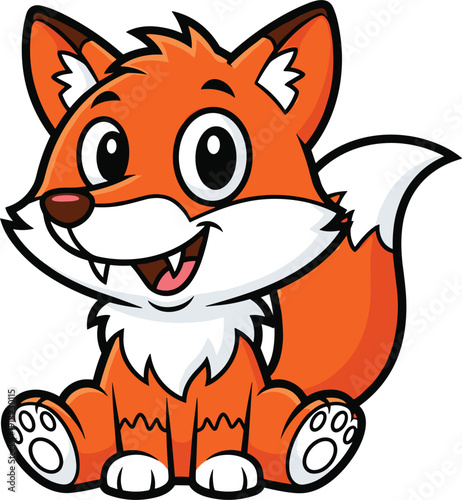 Cute Cartoon Fox Character Sitting And Smiling For Forest Wildlife Nature Education Or Childrens Book Adventure Concept Vector Illustration Isolated On White