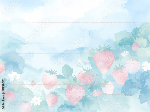 Strawberry flower bed letter paper 2　イチゴの花壇の便箋２