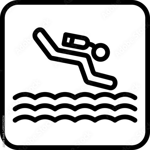 Diving Line Icon Vector, Minimal Diver Outline Symbol, Diving Sport Icon