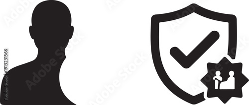 Silhouette of a person with a shield and checkmark symbol