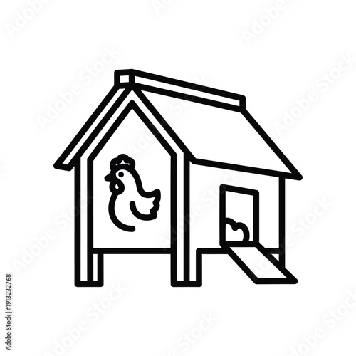 A simple black and white illustration of a doghouse with a dog inside