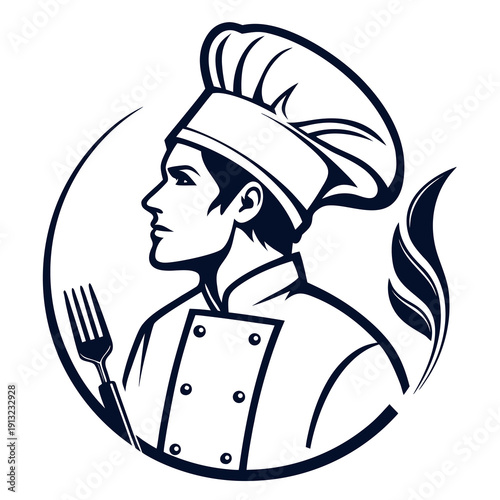 A sleek and modern chef logo utilizing negative space representing culinary artistry and sophisticated restaurant branding concepts visually