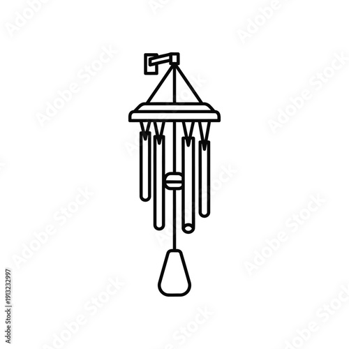 A traditional wind chime hanging from a decorative ceiling mount