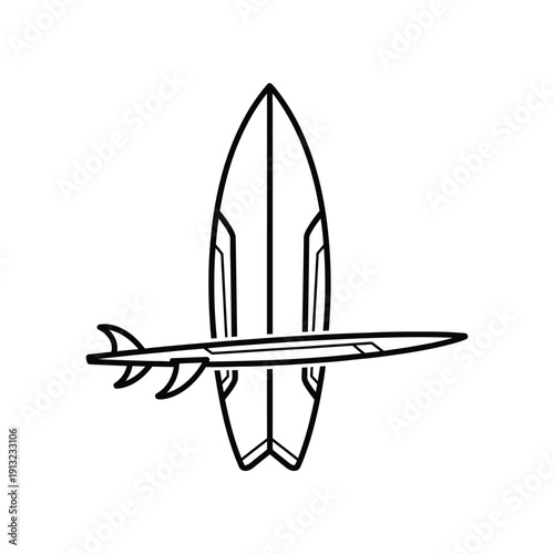 Line drawing of a surfboard with a paddle attached