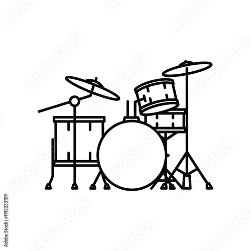 A simple line drawing of a classic drum set arranged for a musician