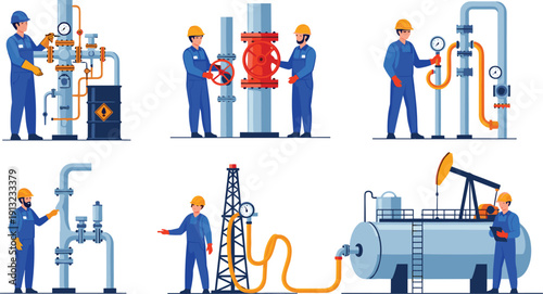 Oil Industry Workers Operating Machinery and Equipment vector untitled