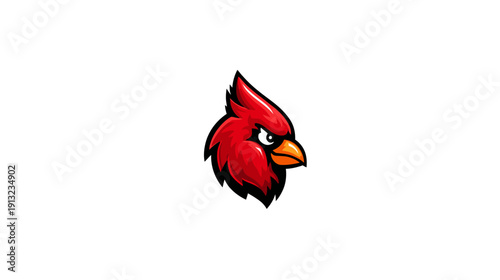 A vibrant, detailed illustration of a cardinal bird head with a focused, watchful expression